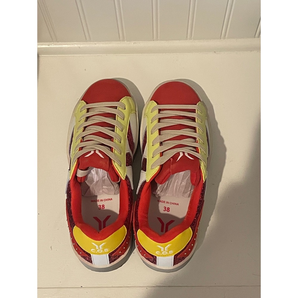 C.O.B. Neon Flare Glitter Wings Red Yellow White Women's Sneakers Size 38‎